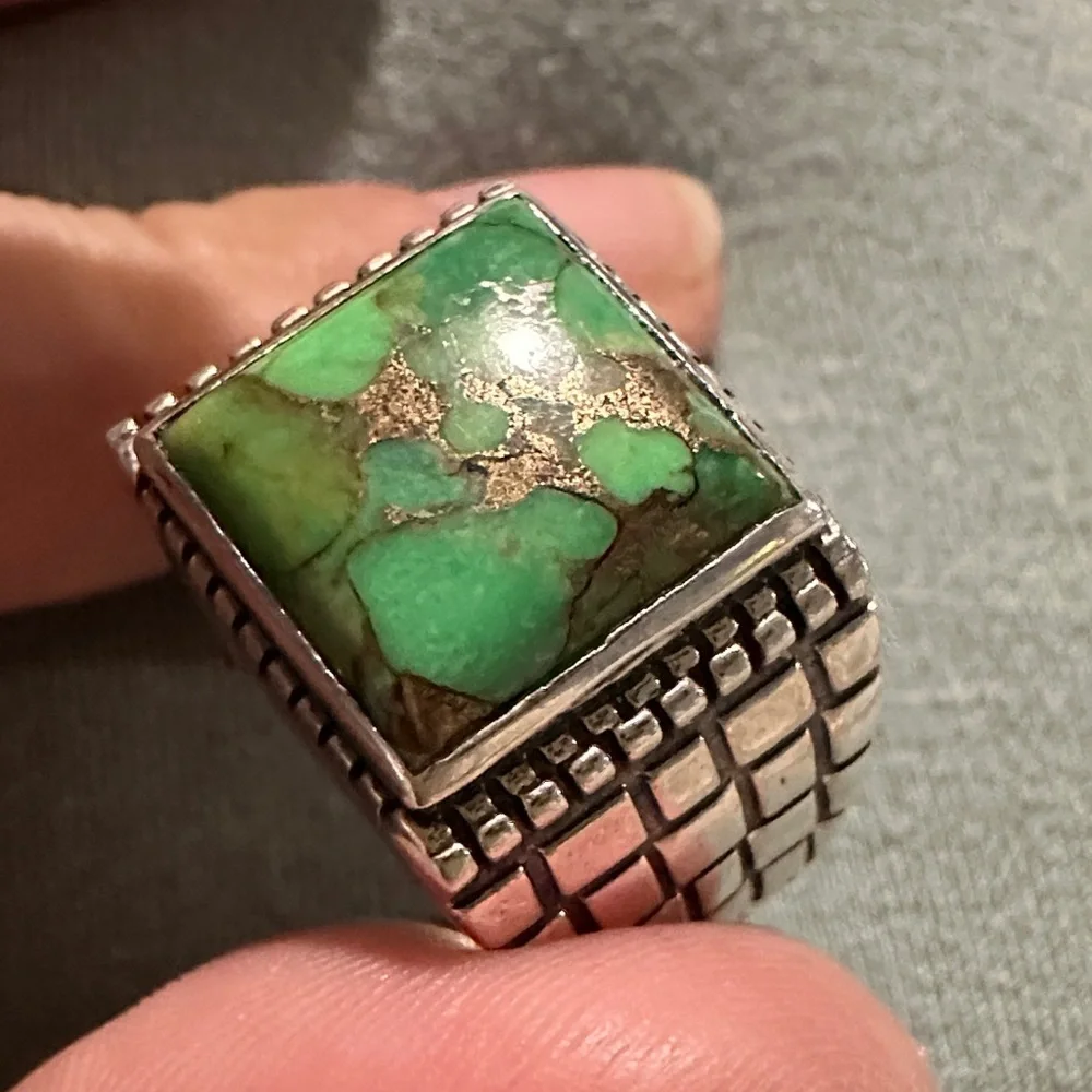 925 Green Turquoise with Sonoran Gold ring